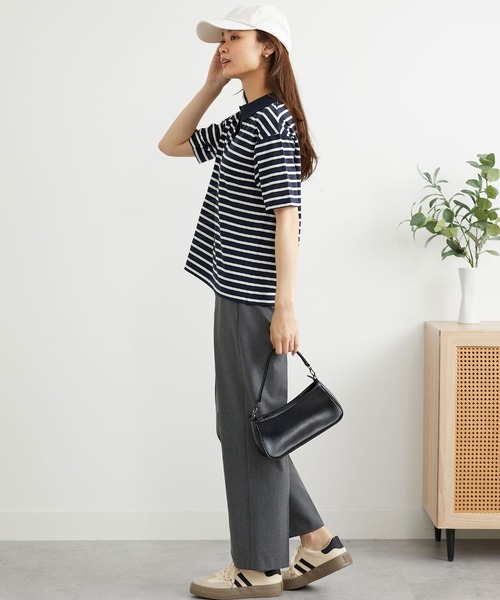 BELLUNA PLUS(ベルーナ)の「ボーダー柄スキッパーポロシャツ(Tシャツ/カットソー・レディース・ネイビー×ホワイト/ホワイト×ネイビー・MEDIUM/LARGE/X-LARGE)」の6枚目の写真