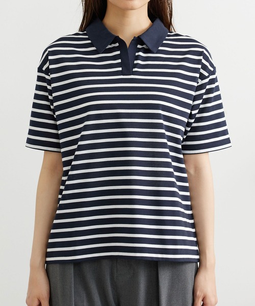 BELLUNA PLUS(ベルーナ)の「ボーダー柄スキッパーポロシャツ(Tシャツ/カットソー・レディース・ネイビー×ホワイト/ホワイト×ネイビー・MEDIUM/LARGE/X-LARGE)」の19枚目の写真
