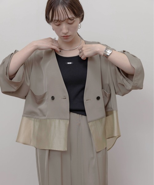 ヘムシアーノーカラーブラウスジャケット&とろみパンツ セットアップ