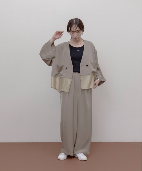 ヘムシアーノーカラーブラウスジャケット&とろみパンツ セットアップ