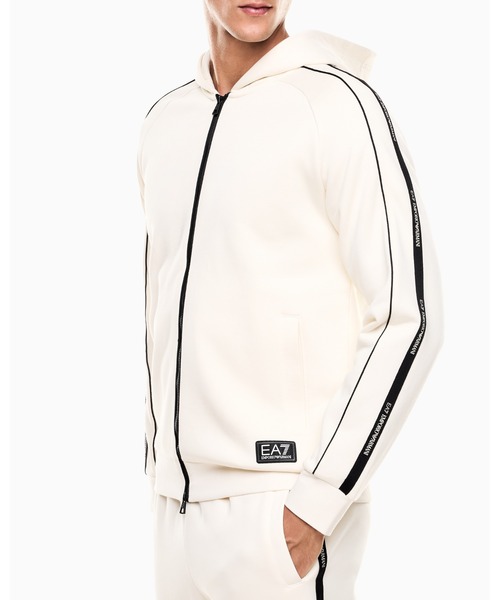 EMPORIO ARMANI EA7(エンポリオアルマーニイーエーセブン)の「【エンポリオ アルマーニ EA7】Logo Series フード付きジップアップ スウェットシャツ コットン混紡(スウェット・メンズ・ブラック/オフホワイト/レッド・X-SMALL/LARGE/MEDIUM/SMALL/X-LARGE)」の6枚目の写真