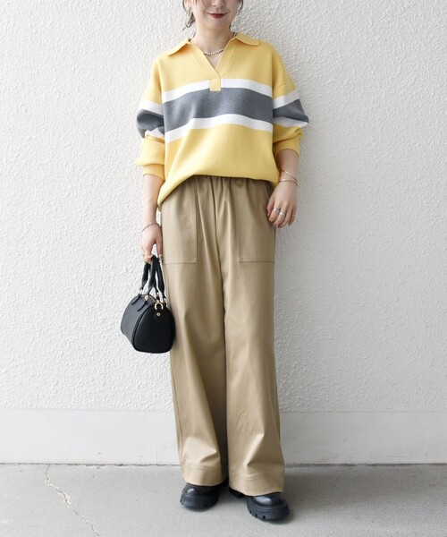 セール】SHIPS any:〈手洗い可能〉パネル ボーダー スキッパー ニット