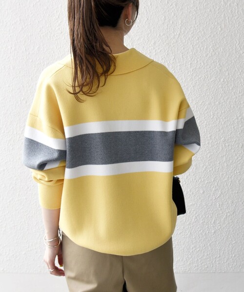 セール】SHIPS any:〈手洗い可能〉パネル ボーダー スキッパー ニット