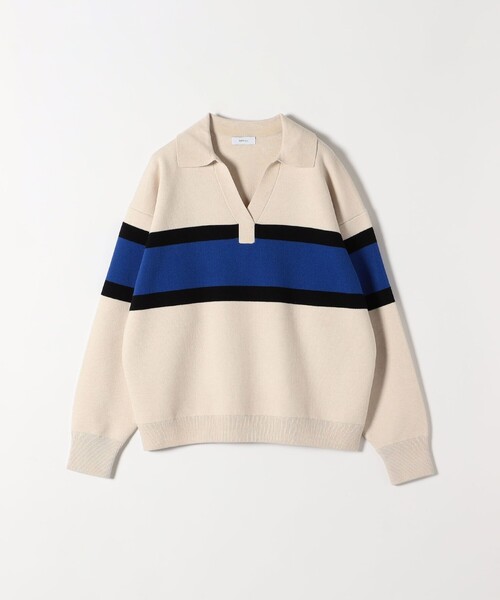 セール】SHIPS any:〈手洗い可能〉パネル ボーダー スキッパー ニット