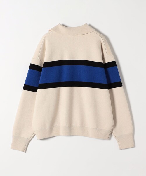 セール】SHIPS any:〈手洗い可能〉パネル ボーダー スキッパー ニット