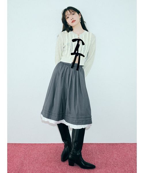 LILY BROWN（リリーブラウン）の「ベロアリボンニットカーディガン（カーディガン/ボレロ・レディース・ホワイト/ブラック/オリーブ・F）」の5枚目の写真