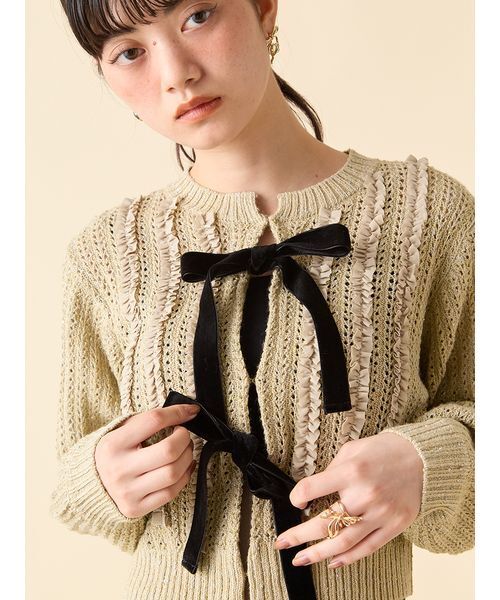 ベロアリボンニットカーディガン（カーディガン/ボレロ）｜LILY BROWN