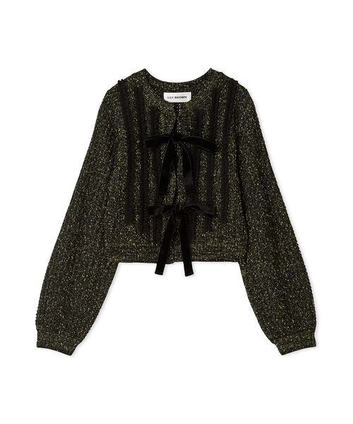 LILY BROWN（リリーブラウン）の「ベロアリボンニットカーディガン（カーディガン/ボレロ・レディース・ホワイト/ブラック/オリーブ・F）」の14枚目の写真