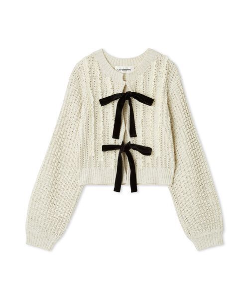 セール】ベロアリボンニットカーディガン（カーディガン/ボレロ