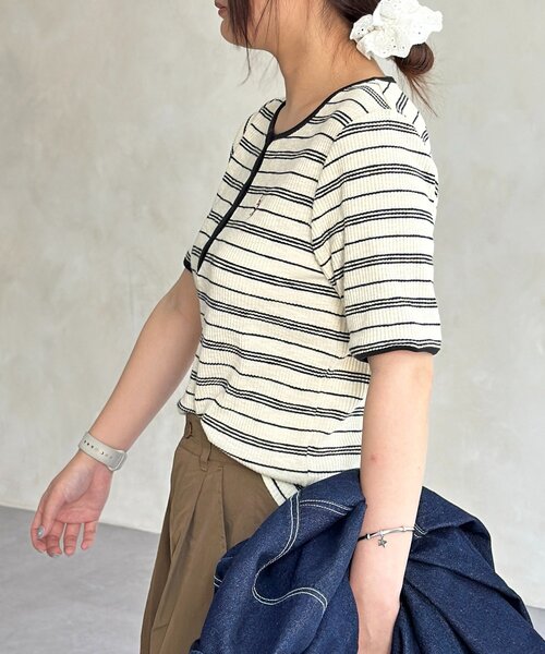U.S. POLO ASSN.(ユーエスポロアッスン)の「【U.S. POLO ASSN. 】ヘンリーリブ半袖T(Tシャツ/カットソー・レディース・ネイビー/アイボリー/ブラック/オフホワイト・FREE)」の7枚目の写真