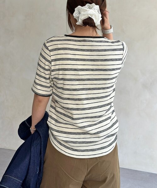 U.S. POLO ASSN.(ユーエスポロアッスン)の「【U.S. POLO ASSN. 】ヘンリーリブ半袖T(Tシャツ/カットソー・レディース・ネイビー/アイボリー/ブラック/オフホワイト・FREE)」の8枚目の写真