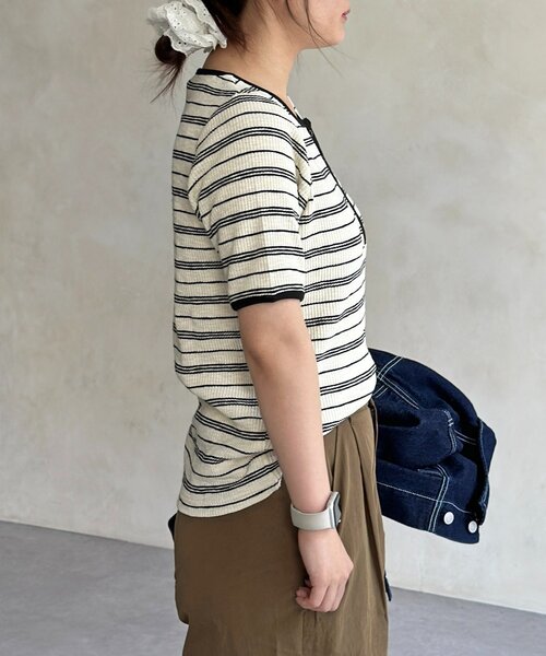U.S. POLO ASSN.(ユーエスポロアッスン)の「【U.S. POLO ASSN. 】ヘンリーリブ半袖T(Tシャツ/カットソー・レディース・ネイビー/アイボリー/ブラック/オフホワイト・FREE)」の9枚目の写真