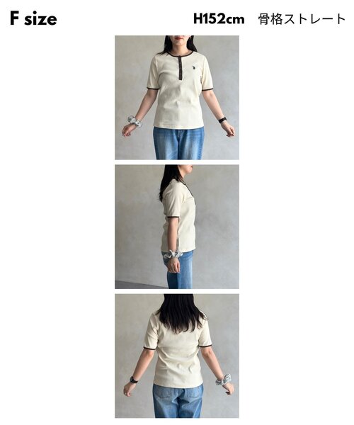 U.S. POLO ASSN.(ユーエスポロアッスン)の「【U.S. POLO ASSN. 】ヘンリーリブ半袖T(Tシャツ/カットソー・レディース・ネイビー/アイボリー/ブラック/オフホワイト・FREE)」の11枚目の写真