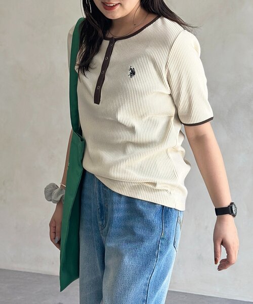 U.S. POLO ASSN.(ユーエスポロアッスン)の「【U.S. POLO ASSN. 】ヘンリーリブ半袖T(Tシャツ/カットソー・レディース・ネイビー/アイボリー/ブラック/オフホワイト・FREE)」の15枚目の写真