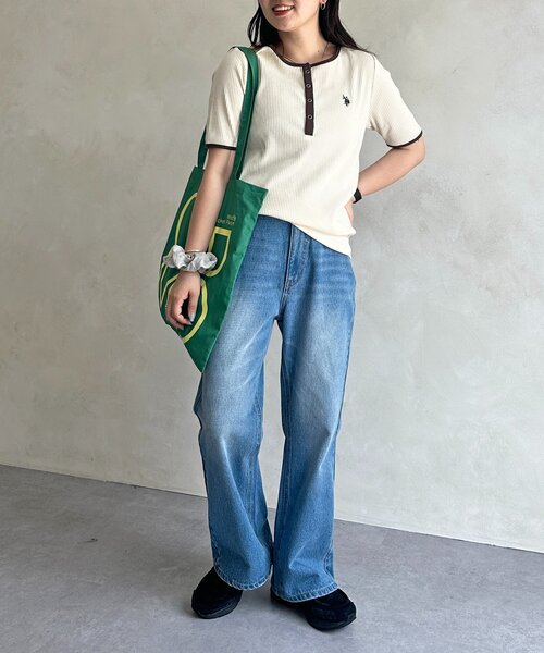 U.S. POLO ASSN.(ユーエスポロアッスン)の「【U.S. POLO ASSN. 】ヘンリーリブ半袖T(Tシャツ/カットソー・レディース・ネイビー/アイボリー/ブラック/オフホワイト・FREE)」の21枚目の写真