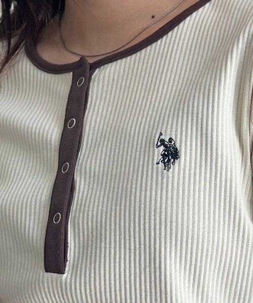 U.S. POLO ASSN.(ユーエスポロアッスン)の「【U.S. POLO ASSN. 】ヘンリーリブ半袖T(Tシャツ/カットソー・レディース・ネイビー/アイボリー/ブラック/オフホワイト・FREE)」の22枚目の写真