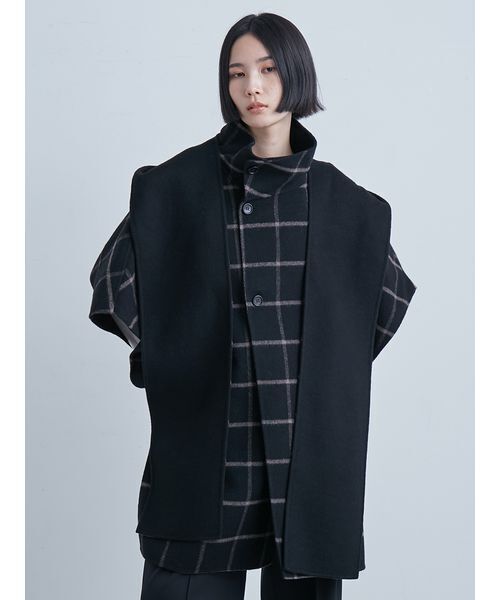 MIESROHE(ミースロエ)の「接結フードポンチョCT(ポンチョ・レディース・ネイビー/チェック/キャメル・F)」の3枚目の写真