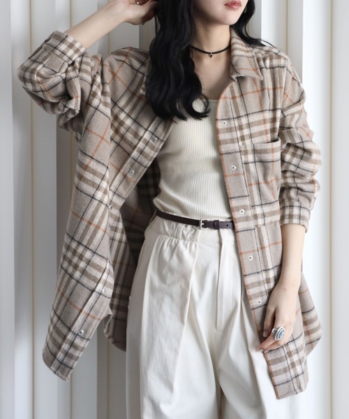 YENNA（イェンナ）の「【ニュアンス起毛チェックシャツジャケット】シャツアウター/ オーバーシャツ（シャツ/ブラウス・レディース・サックスブルー/ブルー/ベージュ・FREE）」の2枚目の写真