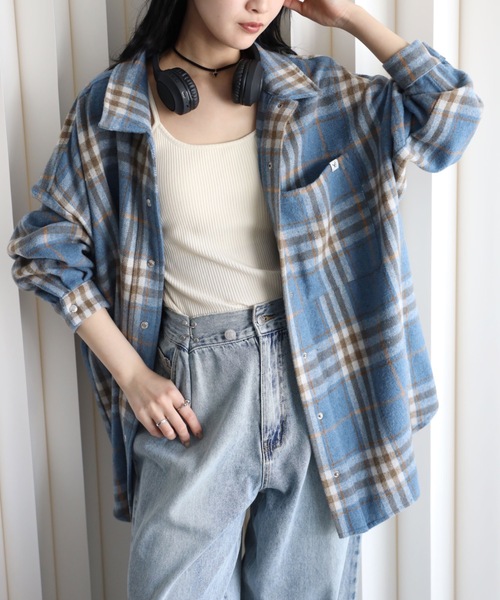 YENNA（イェンナ）の「【ニュアンス起毛チェックシャツジャケット】シャツアウター/ オーバーシャツ（シャツ/ブラウス・レディース・サックスブルー/ブルー/ベージュ・FREE）」の3枚目の写真