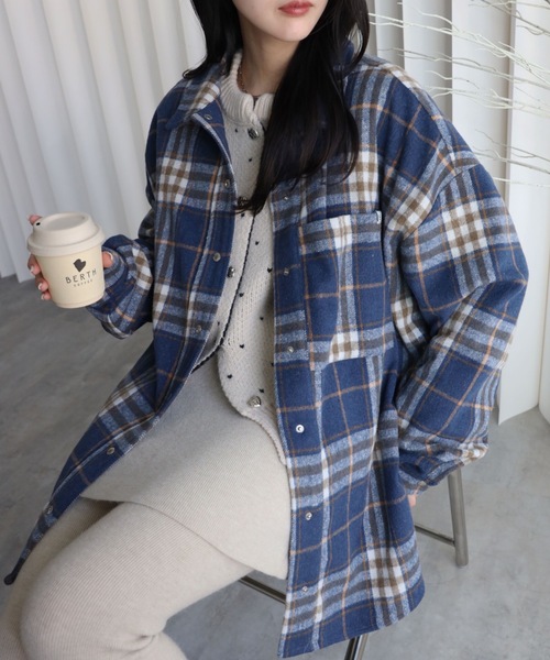 セール】【ニュアンス起毛チェックシャツジャケット】シャツアウター
