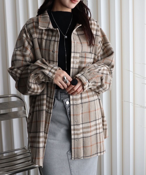 YENNA（イェンナ）の「【ニュアンス起毛チェックシャツジャケット】シャツアウター/ オーバーシャツ（シャツ/ブラウス・レディース・サックスブルー/ブルー/ベージュ・FREE）」の13枚目の写真