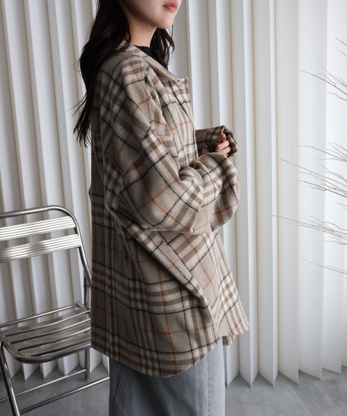 YENNA（イェンナ）の「【ニュアンス起毛チェックシャツジャケット】シャツアウター/ オーバーシャツ（シャツ/ブラウス・レディース・サックスブルー/ブルー/ベージュ・FREE）」の14枚目の写真