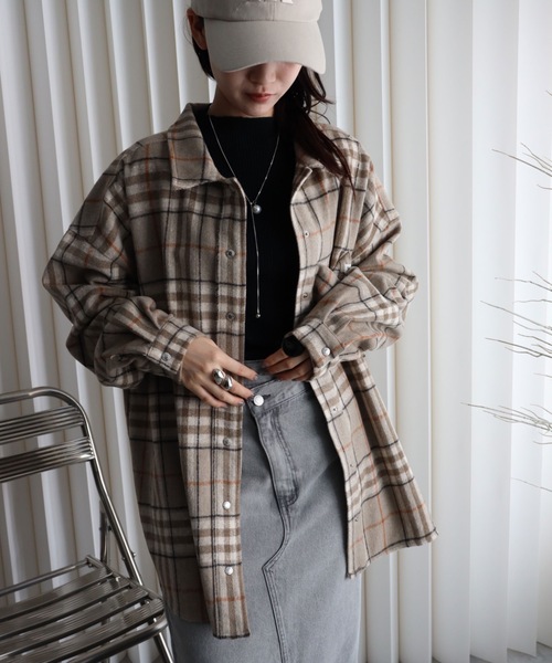 YENNA（イェンナ）の「【ニュアンス起毛チェックシャツジャケット】シャツアウター/ オーバーシャツ（シャツ/ブラウス・レディース・サックスブルー/ブルー/ベージュ・FREE）」の11枚目の写真