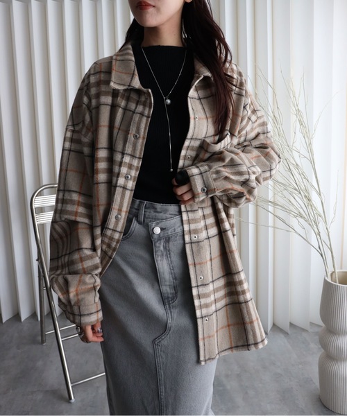 YENNA（イェンナ）の「【ニュアンス起毛チェックシャツジャケット】シャツアウター/ オーバーシャツ（シャツ/ブラウス・レディース・サックスブルー/ブルー/ベージュ・FREE）」の12枚目の写真