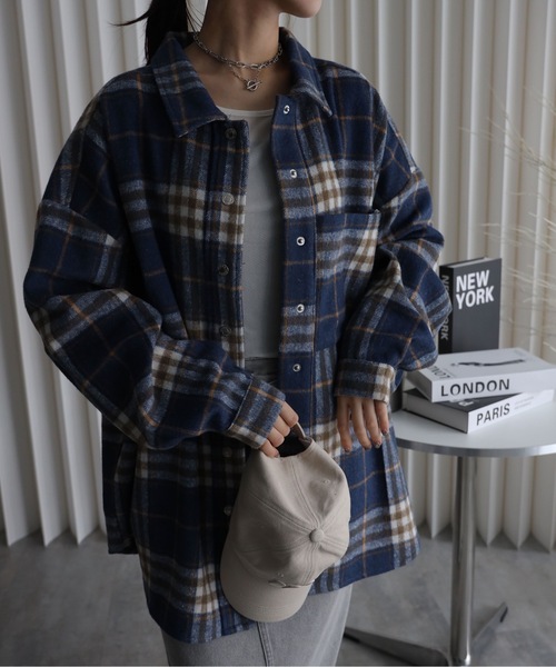 セール】【ニュアンス起毛チェックシャツジャケット】シャツアウター