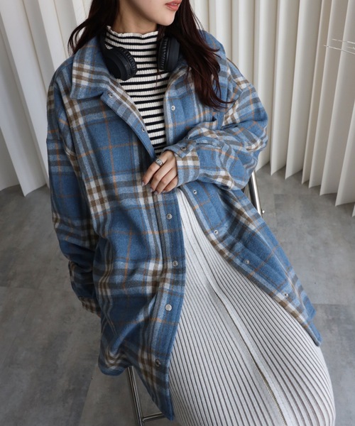 YENNA（イェンナ）の「【ニュアンス起毛チェックシャツジャケット】シャツアウター/ オーバーシャツ（シャツ/ブラウス・レディース・サックスブルー/ブルー/ベージュ・FREE）」の21枚目の写真