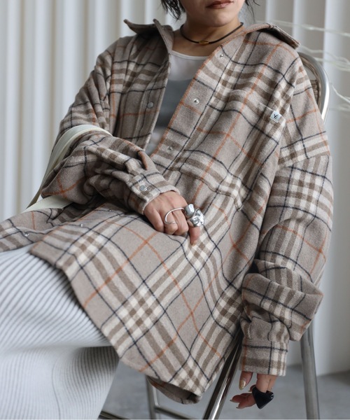 YENNA（イェンナ）の「【ニュアンス起毛チェックシャツジャケット】シャツアウター/ オーバーシャツ（シャツ/ブラウス・レディース・サックスブルー/ブルー/ベージュ・FREE）」の9枚目の写真