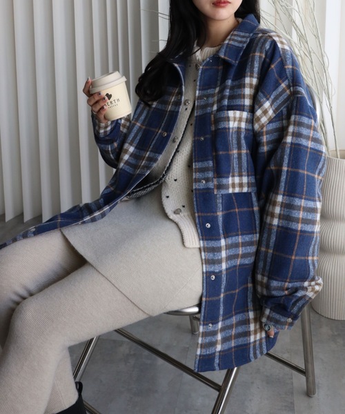 セール】【ニュアンス起毛チェックシャツジャケット】シャツアウター