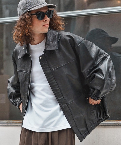 セール】mj10955-Oversized Re Product Leather Rib Blouson ブルゾン