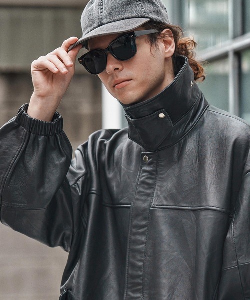 セール】mj10955-Oversized Re Product Leather Rib Blouson ブルゾン