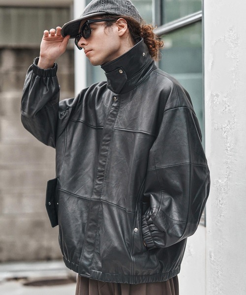 m.m様　ブルゾン セール】mj10955-Oversized Re Product Leather Rib Blouson ブルゾン
