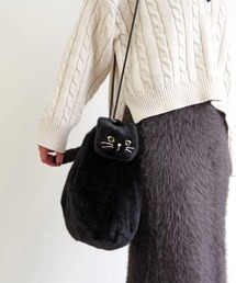 WOVEN（ウーヴン）の「WOVEN (ウーヴン) / エコファー ねこ 2WAY BAG ショルダーバッグ 猫巾着（ショルダーバッグ）」
