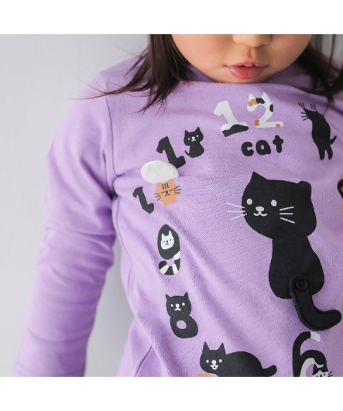 CHEEK ROOM（チークルーム）の「チークルーム ねこ時計　ロングＴシャツ（Tシャツ/カットソー・キッズ・ラベンダー/ピンク/アイボリー・90cm/100cm/110cm/130cm/120cm/80ｃｍ）」の6枚目の写真