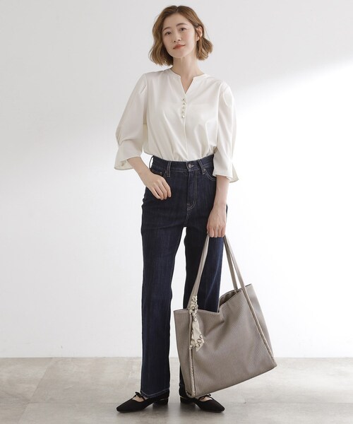 grove（グローブ）の「【A4】プリーツスカーフ付トート（トートバッグ・レディース・シルバー系その他/ライトグレー/ブラック・00）」の5枚目の写真