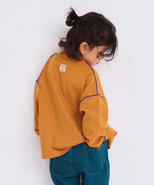 Life Support Products（ライフサポートプロダクツ）の「バイカラーラインロンT（Tシャツ/カットソー・キッズ・ブルー/ホワイト/キャメル/ライトグリーン・80/90/95/100/110/120/130/140/150）」の4枚目の写真