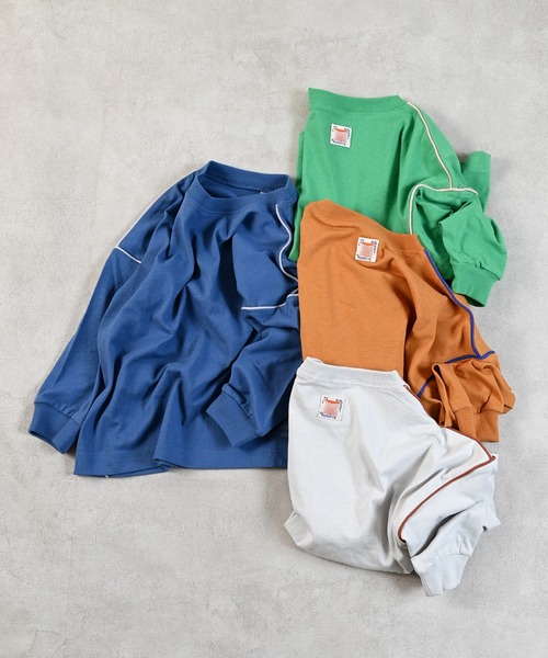 Life Support Products（ライフサポートプロダクツ）の「バイカラーラインロンT（Tシャツ/カットソー・キッズ・ブルー/ホワイト/キャメル/ライトグリーン・80/90/95/100/110/120/130/140/150）」の15枚目の写真