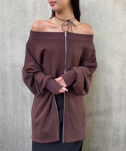 セール】オフショルダーカットオフスウェットトップス（スウェット