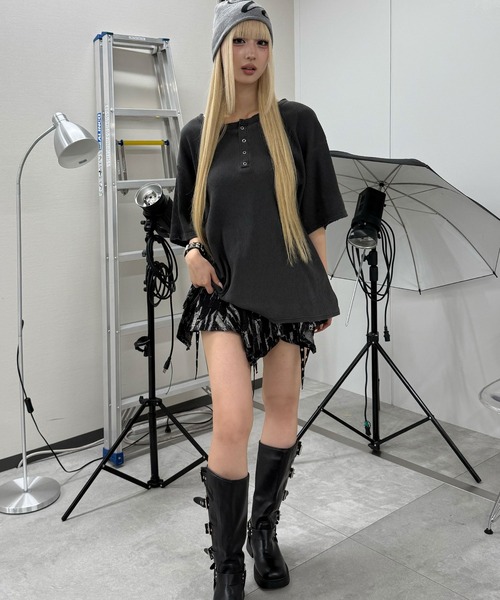 Figments(フィグメンツ)の「ダメージヘンリーT(Tシャツ/カットソー・レディース・アイボリー/ピンク/スミクロ・FREE)」の14枚目の写真