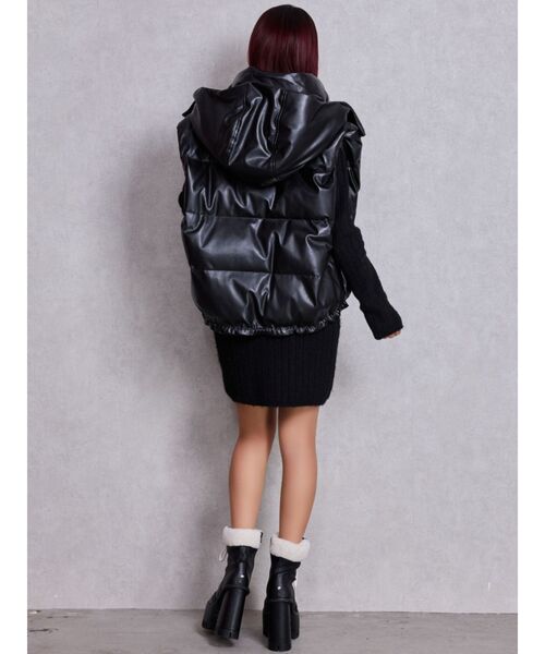 GYDA(ジェイダ)の「ベストとしても着れる!2WAYフェイクレザーミドル丈ダウンコート(ダウンジャケット/コート・レディース・ブラック/オフホワイト・FREE)」の10枚目の写真