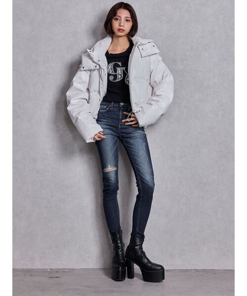 GYDA 2WAYフェイクレザーミドル丈ダウンコート 2WAYフェイクレザーミドル丈ダウンコート[品番：MKSW0066482]｜GYDA