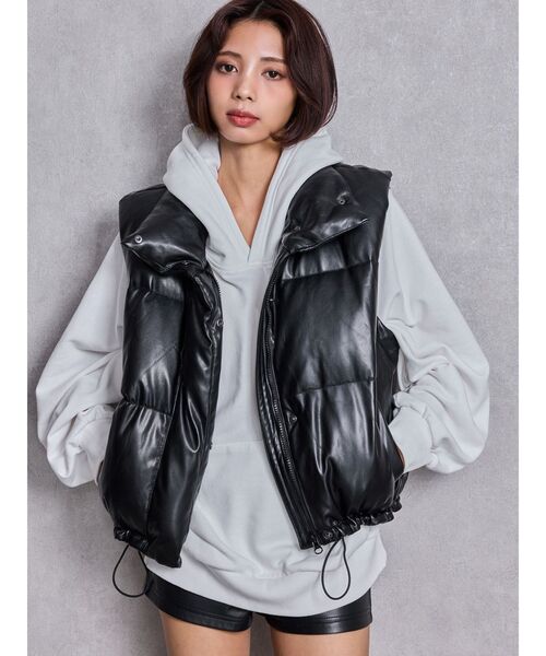 GYDA 2WAYフェイクレザーミドル丈ダウンコート ジェイダ GYDA 2WAYフェイクレザーミドル丈ダウンコート （ブラック