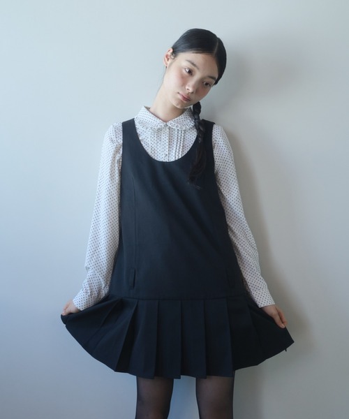 polka dot round collar frill blouse / ドットフリル襟シャツ