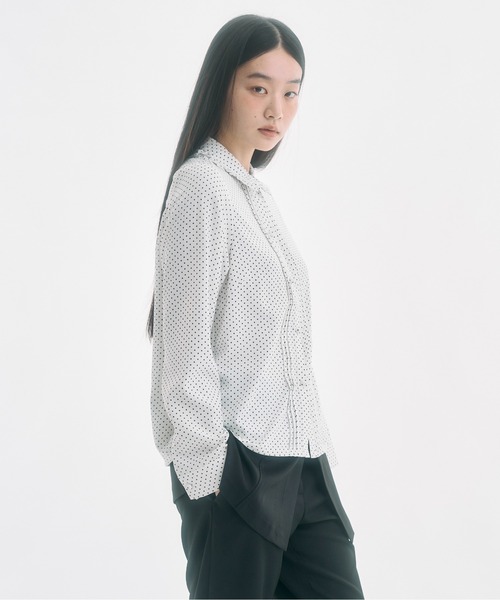 polka dot round collar frill blouse / ドットフリル襟シャツ