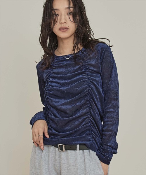 miette(ミエット)の「シアーベロアシャーリングトップス(Tシャツ/カットソー・レディース・ブラック/ネイビー/ライトベージュ・FREE)」の3枚目の写真