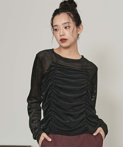 miette(ミエット)の「シアーベロアシャーリングトップス(Tシャツ/カットソー・レディース・ブラック/ネイビー/ライトベージュ・FREE)」の4枚目の写真