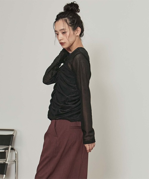 miette(ミエット)の「シアーベロアシャーリングトップス(Tシャツ/カットソー・レディース・ブラック/ネイビー/ライトベージュ・FREE)」の6枚目の写真